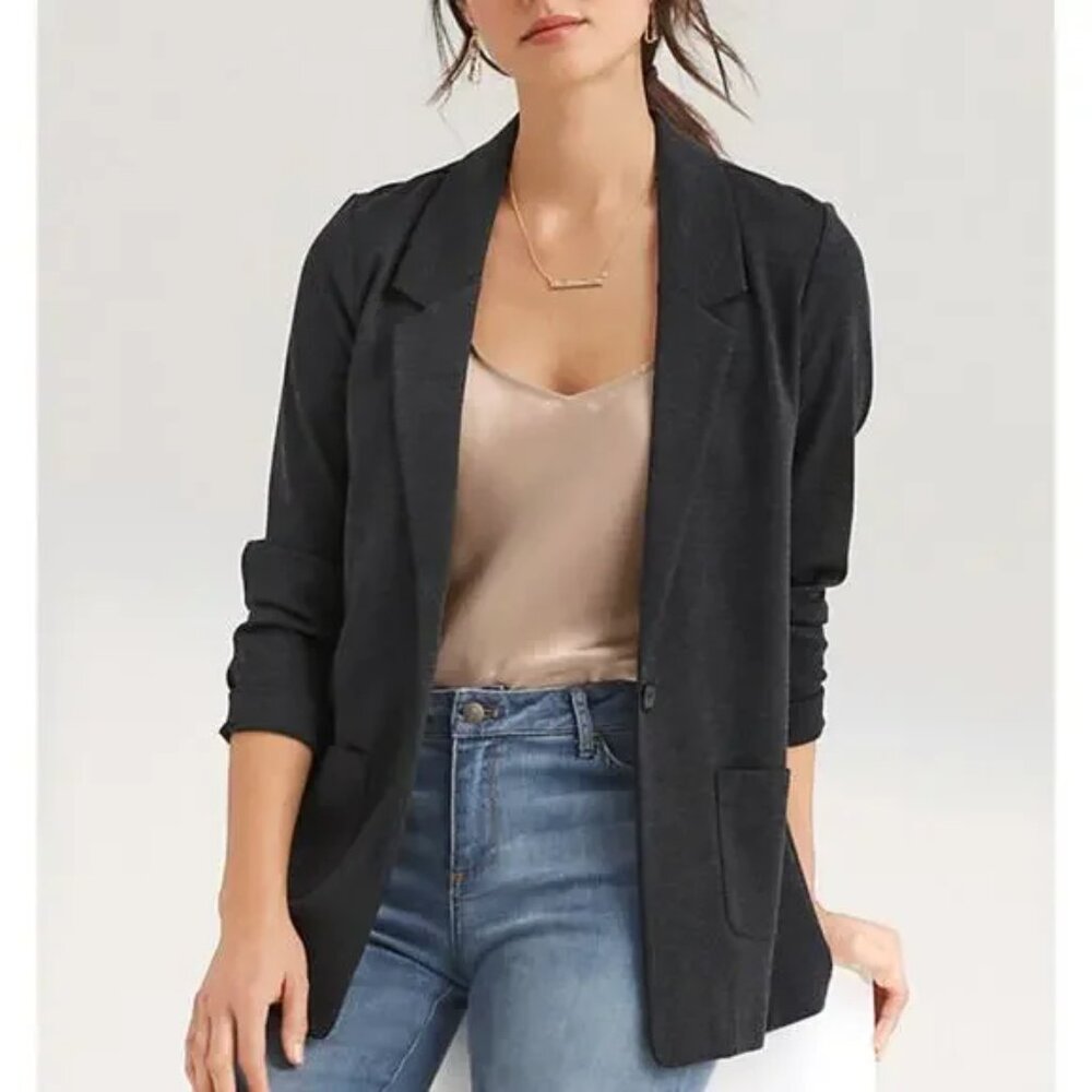 Garnet Hill Charcoal Open-Front Blazer